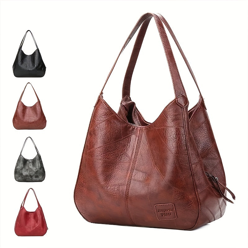 Vintage PU Hobo Bag - Large Capacity Tote Travel Shoulder Bag for Women