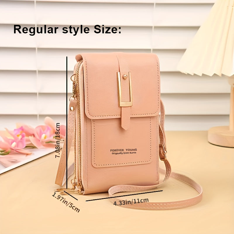 Touch Screen Mobile Phone Bag - Mini Flap Crossbody Fashion Faux Leather Wallet