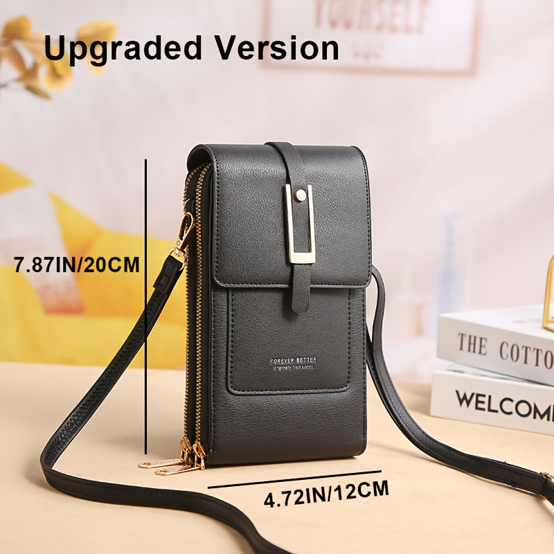 Touch Screen Mobile Phone Bag - Mini Flap Crossbody Fashion Faux Leather Wallet