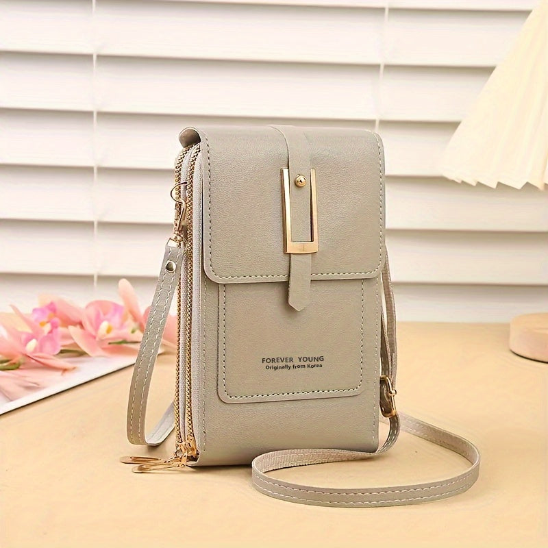 Touch Screen Mobile Phone Bag - Mini Flap Crossbody Fashion Faux Leather Wallet