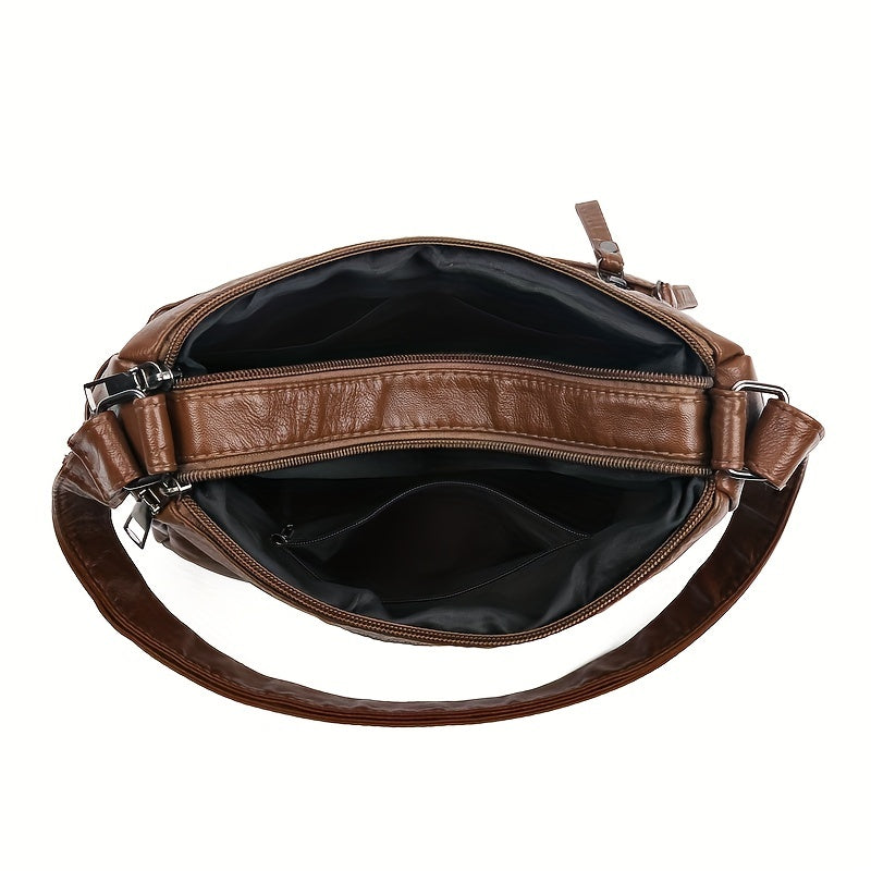 Braid Detail Crossbody Bag - Fashion Metal Decor Women's Purse with Multi Zipper
