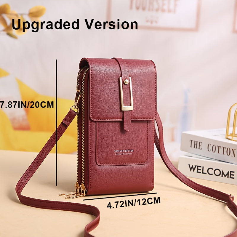 Touch Screen Mobile Phone Bag - Mini Flap Crossbody Fashion Faux Leather Wallet