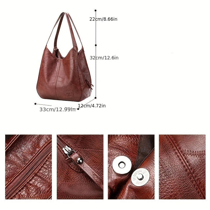 Vintage PU Hobo Bag - Large Capacity Tote Travel Shoulder Bag for Women