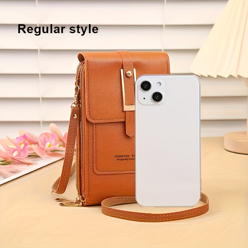 Touch Screen Mobile Phone Bag - Mini Flap Crossbody Fashion Faux Leather Wallet