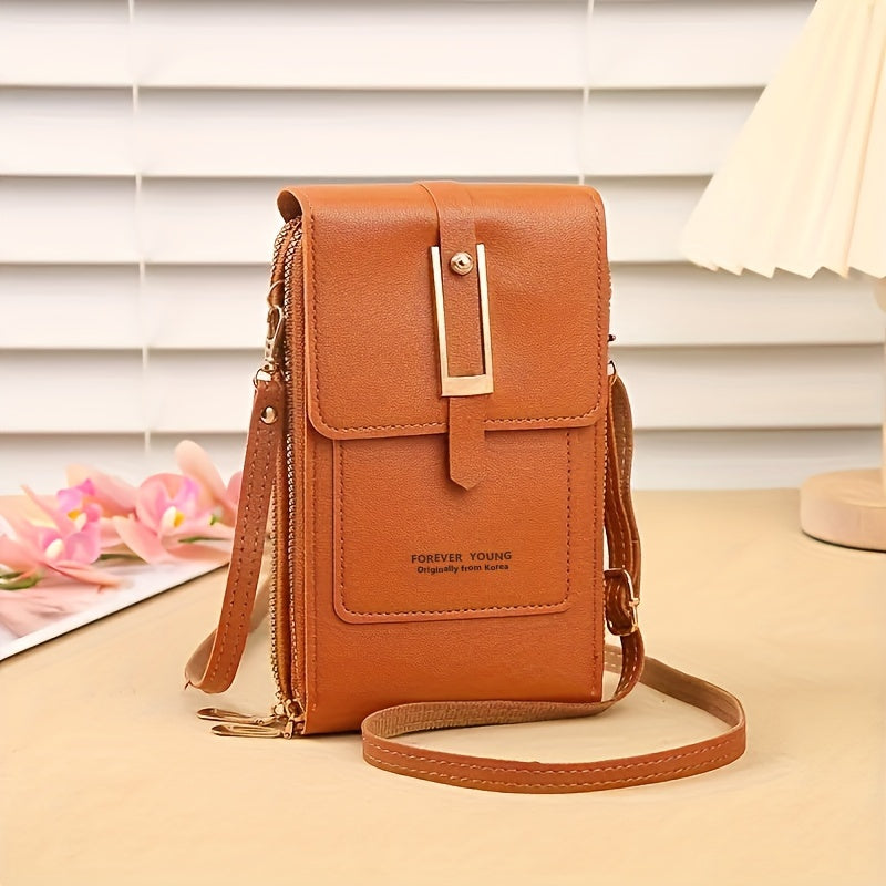 Touch Screen Mobile Phone Bag - Mini Flap Crossbody Fashion Faux Leather Wallet