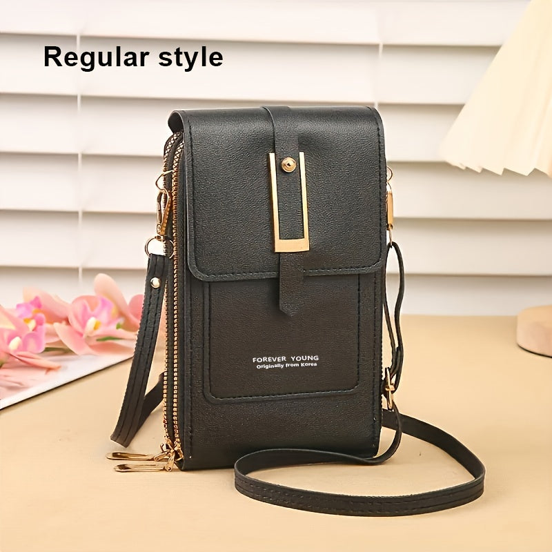 Touch Screen Mobile Phone Bag - Mini Flap Crossbody Fashion Faux Leather Wallet