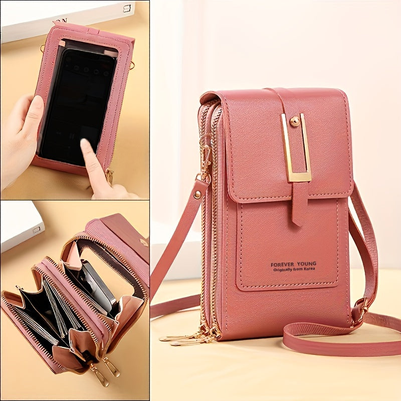 Touch Screen Mobile Phone Bag - Mini Flap Crossbody Fashion Faux Leather Wallet