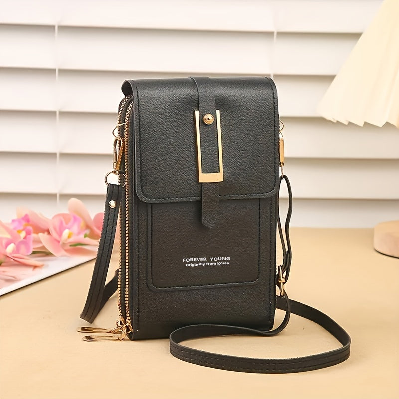 Touch Screen Mobile Phone Bag - Mini Flap Crossbody Fashion Faux Leather Wallet