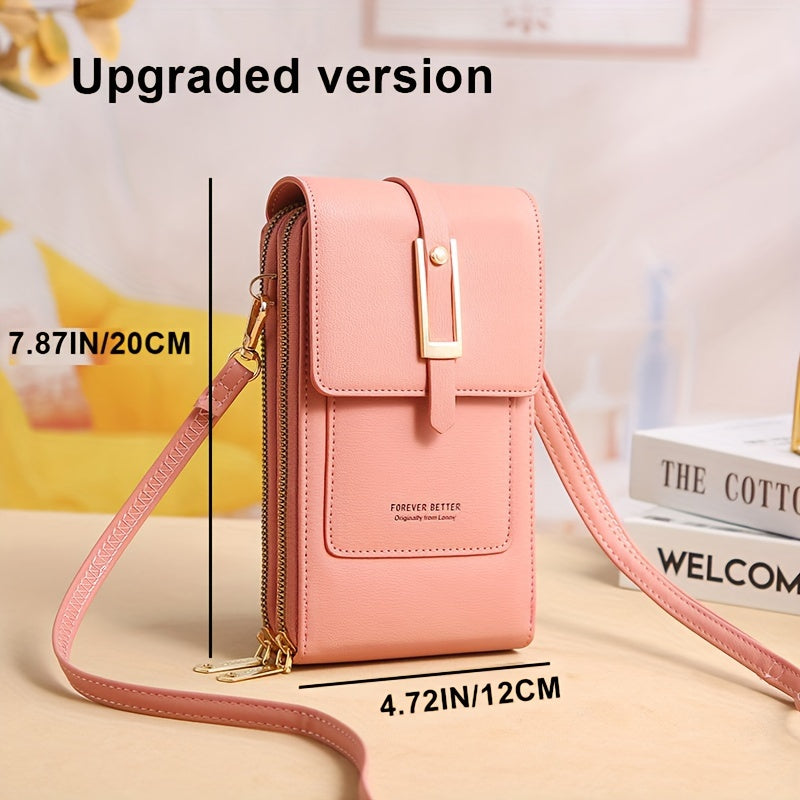 Touch Screen Mobile Phone Bag - Mini Flap Crossbody Fashion Faux Leather Wallet